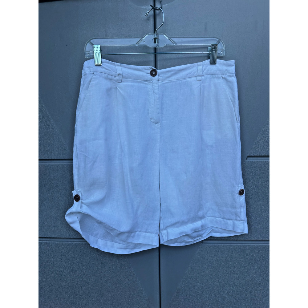 Eileen Fisher Women White Organic Linen Bermuda Shorts Sz S Casual Summer Travel - Picture 4 of 12